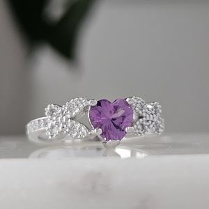Amethyst Heart and Butterfly ring, size, 925 Sterling Silver Charmed Aroma